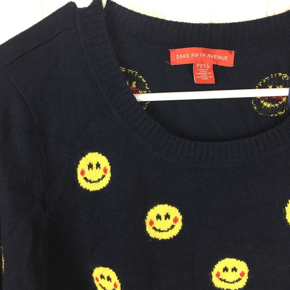 Saks Fifth Avenue Emoticon Print Navy Sweater - Picture 3 of 5